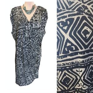 Miss Tina Black White Geo Print Sleeveless Faux Wrap Dress Plussze 3X